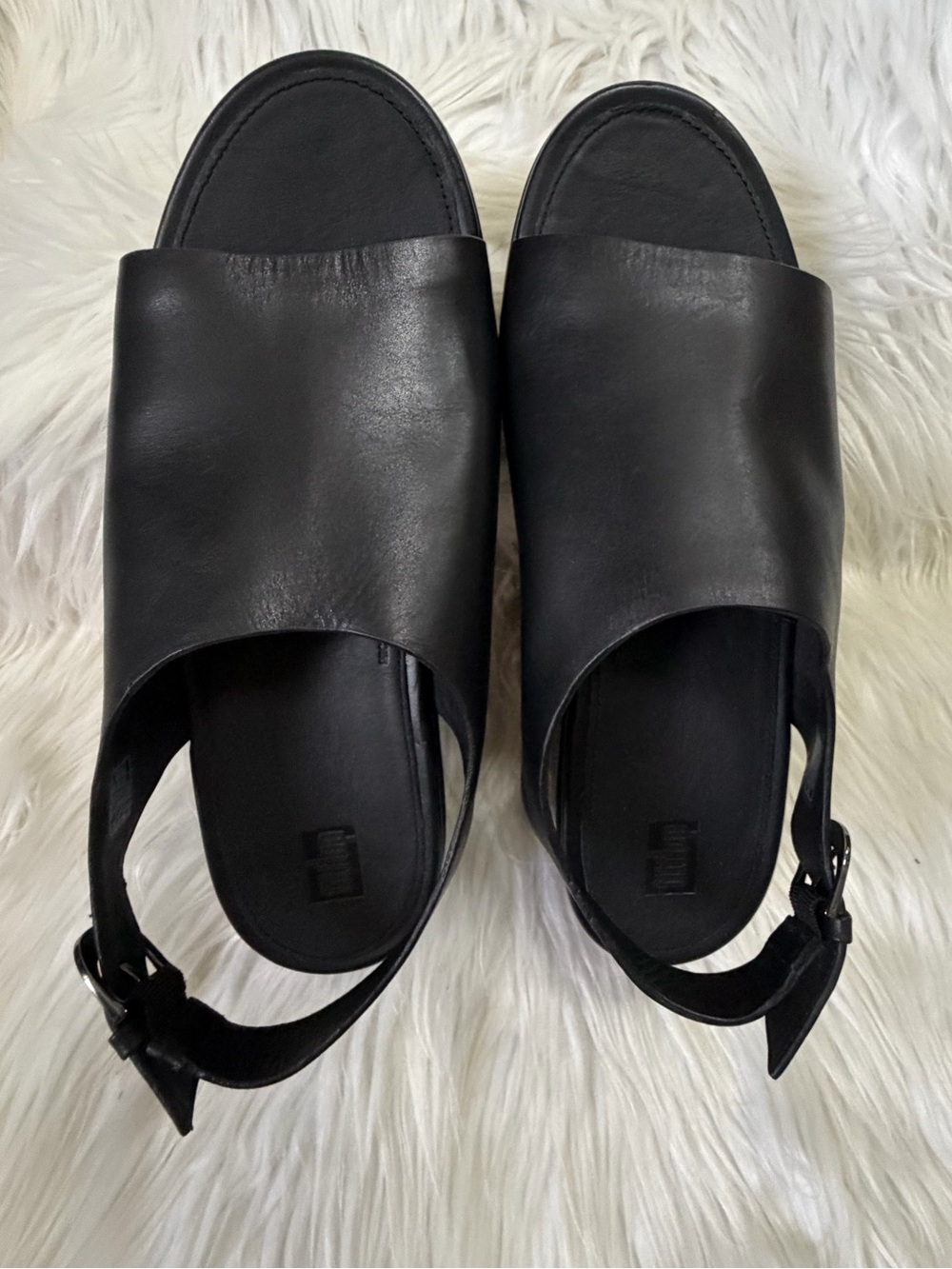 New Fitflop Eloise Back Strap Wedge Black Leather Sandal Platform Size 10 Buckle